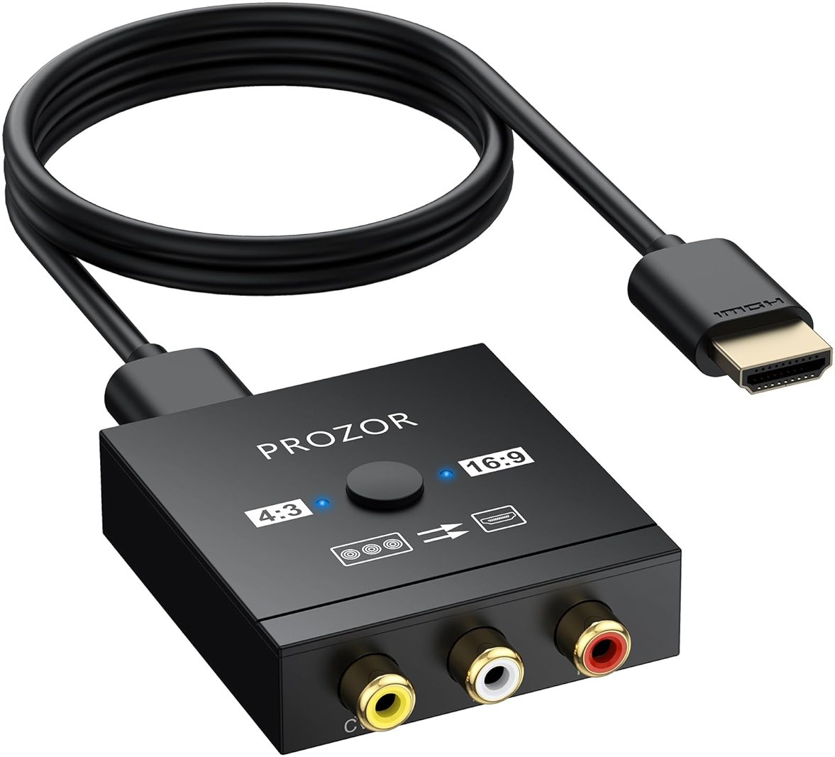 PROZOR RCA to HDMI Converter - 4:3/16:9 Switch, 1080P AV to HDMI Adapter, Mini Composite CVBS Audio Video Adapter, for PS1/PS2/N64/Wii/Xbox and VCR/VHS/DVD Players to HDTV, Plug & Play - Product Image