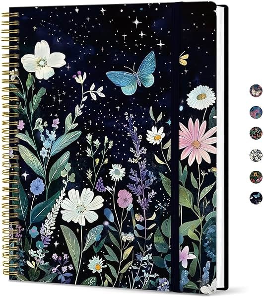 Taja Large Spiral Lined Journal for Women, 8.5" x 11" Notebooks for Work Collge Ruled, A4 Aesthetic Cute Journaling Notebooks for Writing, Plastic Cover, Celestial - Product Image