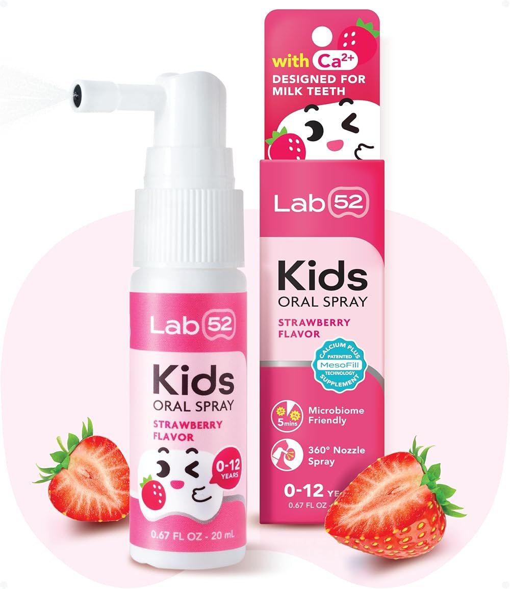 LAB52 Kids Oral Spray, Toddler Toothpaste Helper for Daily Oral Care and Fresh Breath, Children Approved with Fluoride Free for Newborn to Preschoolers, Xylitol Strawberry Flavor - Product Image
