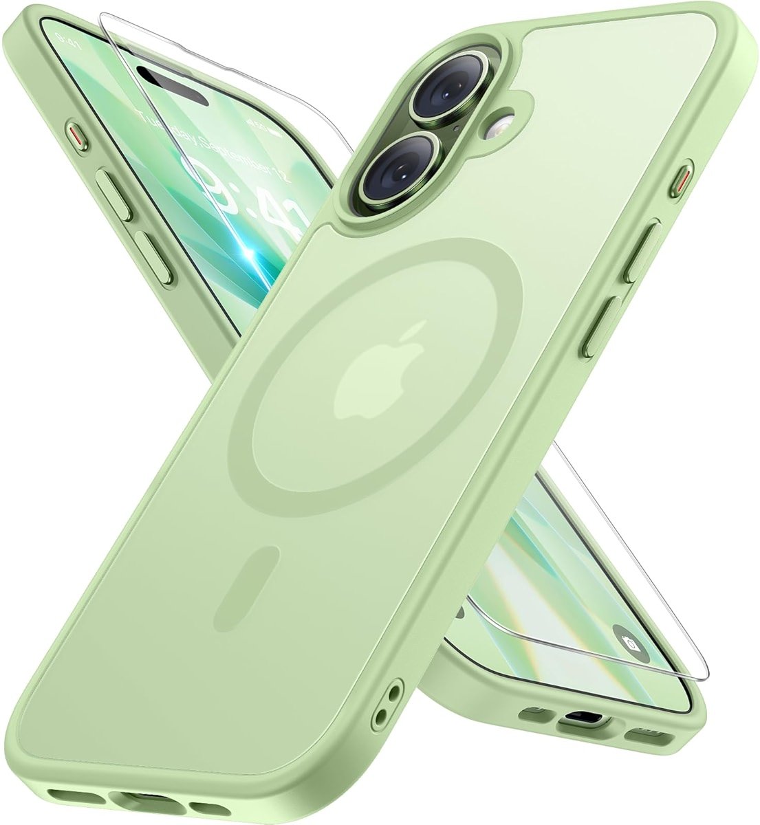 Miracase Magnetic for iPhone 17 Case (Compatible with MagSafe) with Screen Protector Military-Grade Protection, Anti-Fingerprint Translucent Matte Phone Cover for iPhone 17 6.3 inch, Matcha Green - Product Image