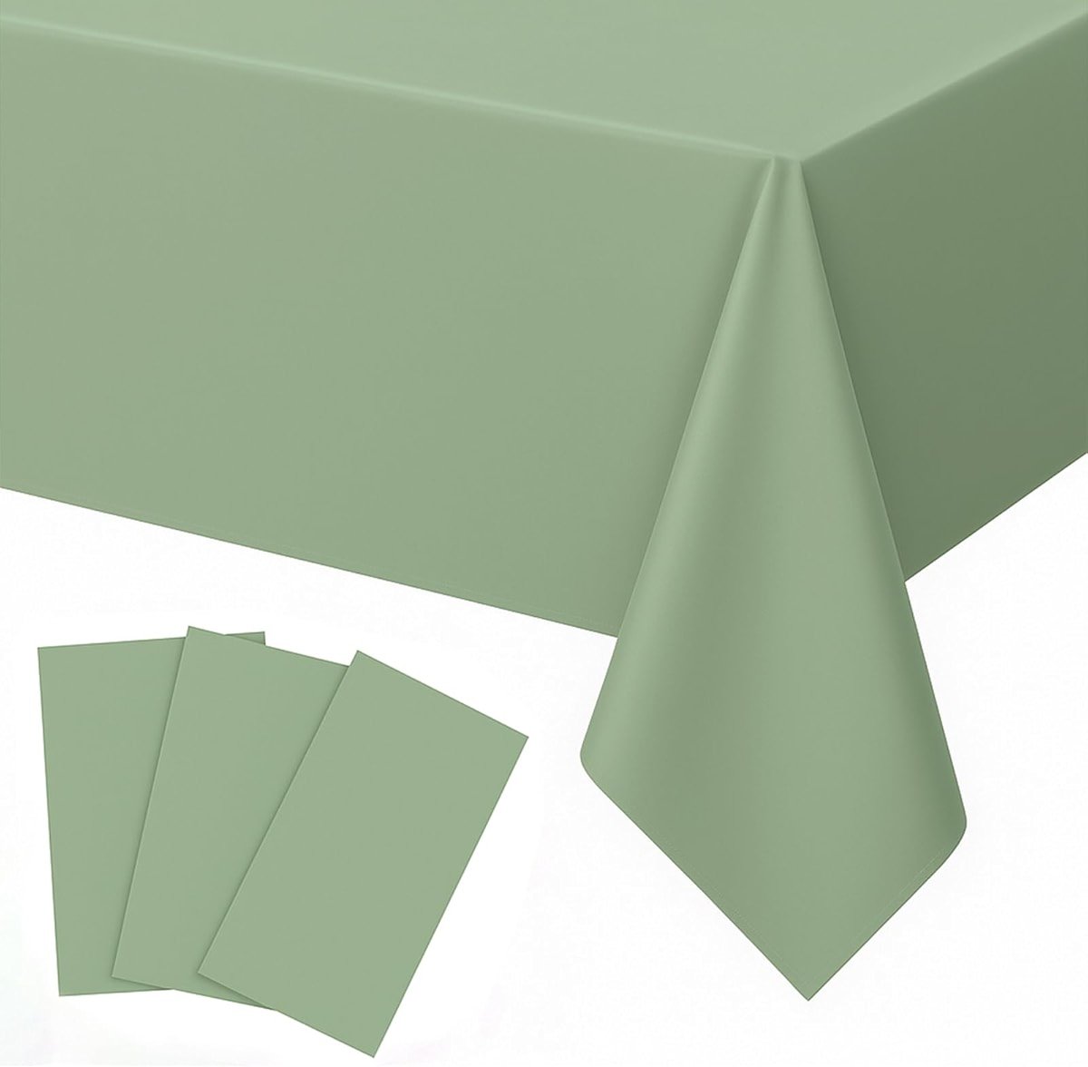 Jetelete 3 Pack Sage Green Plastic Tablecloth 54x108 inch Disposable Rectangle Table Cloth Waterproof Tablecloth for Baby Shower Family Dinners Holiday Parties - Product Image