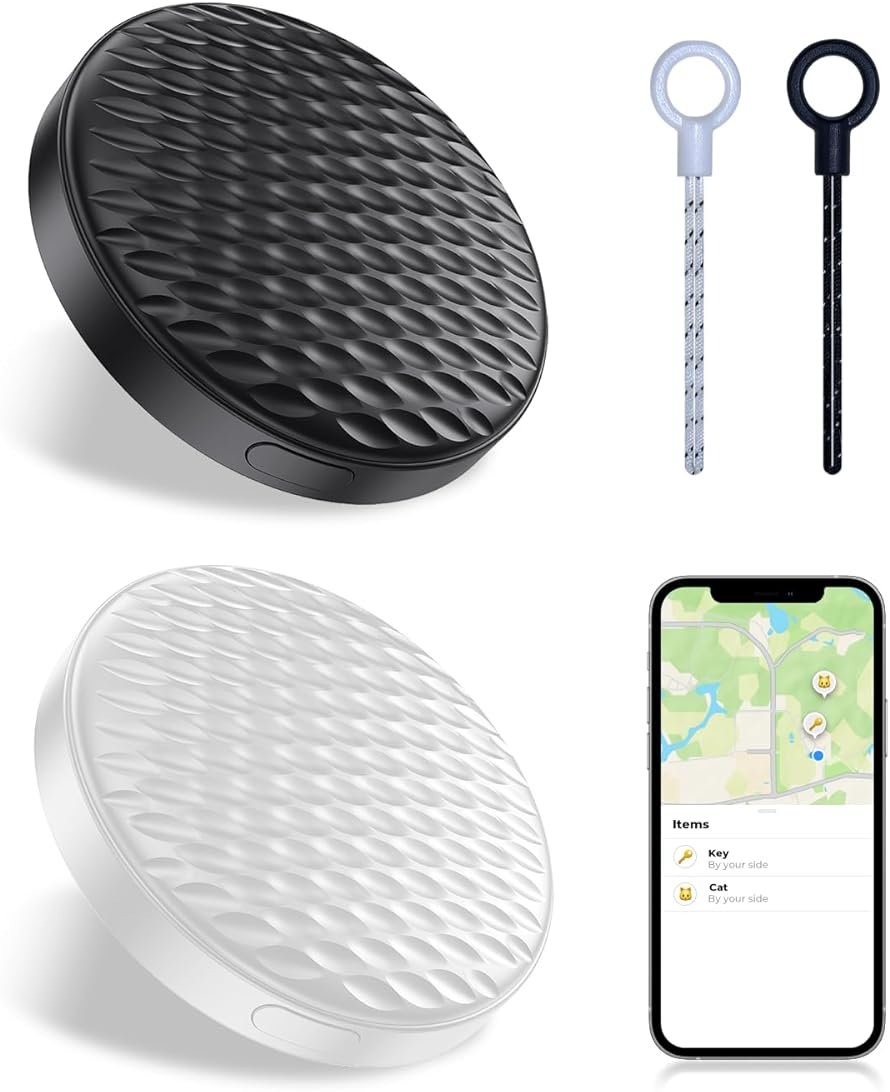 2 Pack Smart Trackers, Portable Bluetooth Tracker, Anti-Lost Device for Keys Luggage Satchels Backpacks and Pets, Works with Apple Find My App (iOS Only, Not Compatible with Android)-White & Black - Product Image
