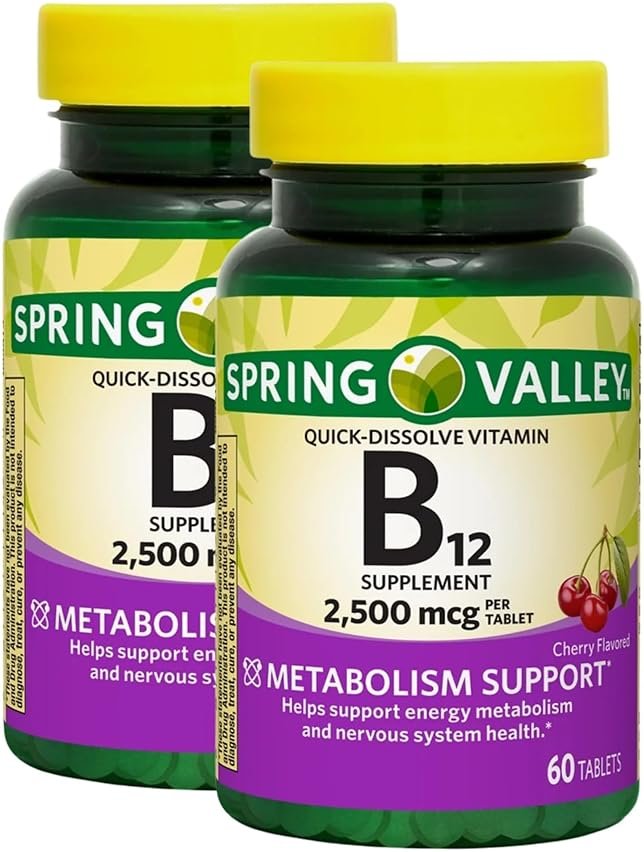 Unique Bundle Store Vitamin B12 2500 mcg Quick-Dissolve 60 Tablets - Cherry Flavor, High Potency B 12 Vitamin, Daily Vitamin B12 Supplement, Vegetarian Formula (Pack of 2) - Product Image