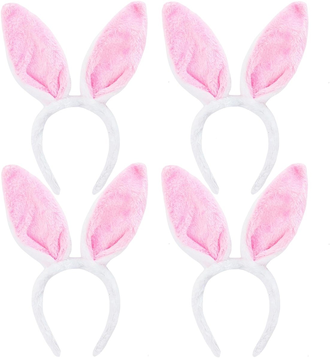 Broeify Pack of 4 - Fluffy Bunny Ears Headbands for Adults and Kids, Plush Pink Rabbit Ear Costume Accessories for Halloween, Easter Day, and Animal Themed Party Favors - Product Image