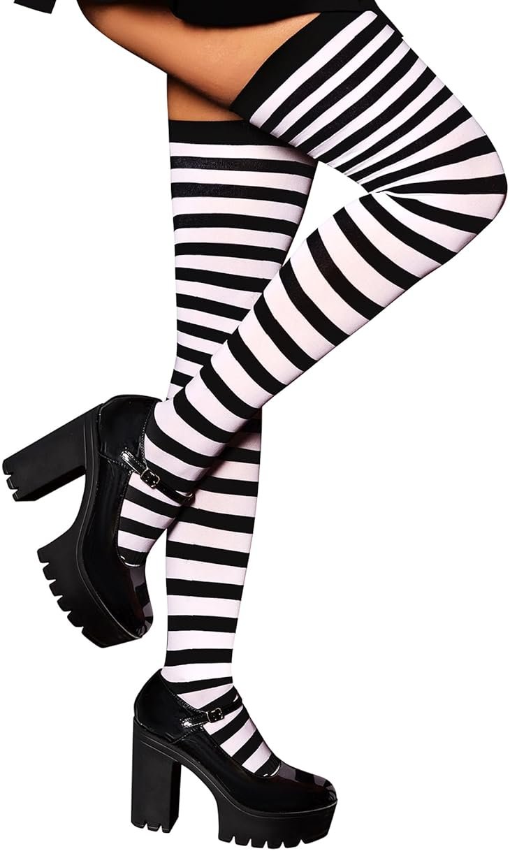 RSLOVE Women's Striped Thigh High Stockings – Sexy Over The Knee Socks for Halloween, Cosplay, Holiday Costumes - Product Image
