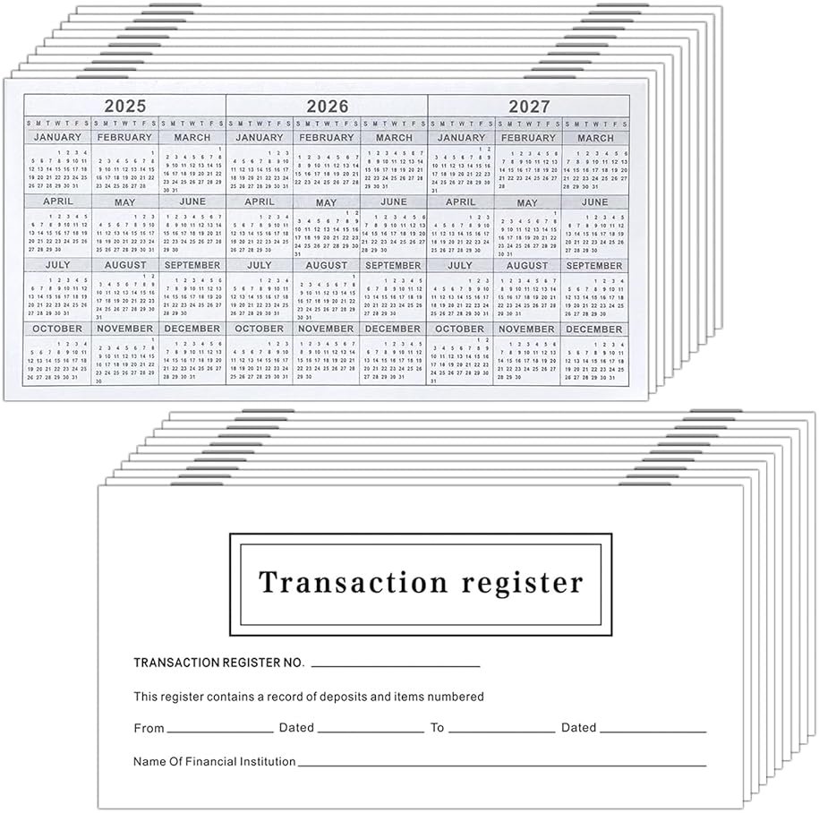 20 Pack Checkbook Registers – 6" x 3" Blank Ledger Transaction Registers for Personal & Business Banking, Record Checking, Saving, Deposit & Credit Card Transactions Easy to Read Black & White - Product Image