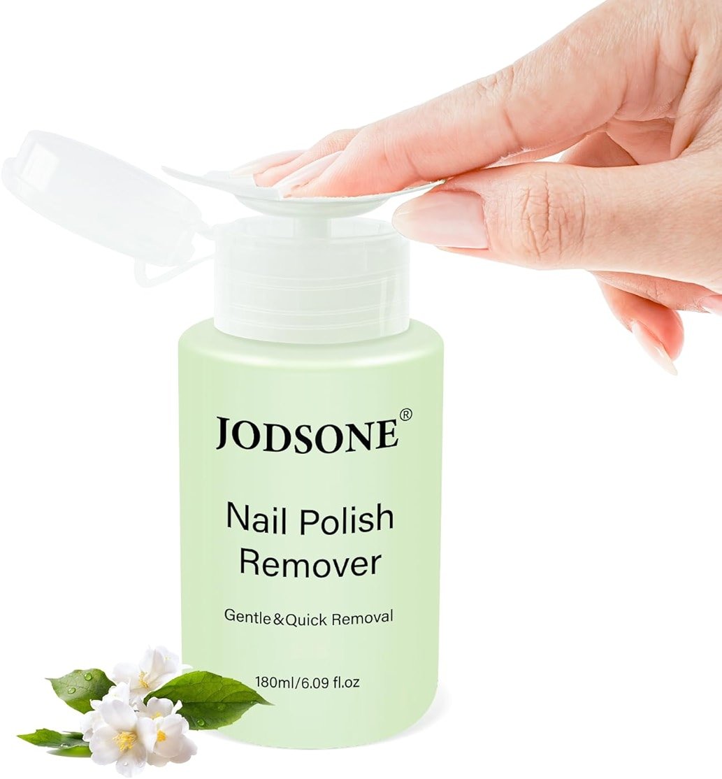JODSONE Nail Polish Remover, 6.09 Fl.Oz Jasmine Scent Non-Acetone Nail Polish Remover,Gentle & Nail-friendly with Vitamin E & Aloe,Push-down Pump,Easy Daily Removal for Regular Nail Polish - Product Image