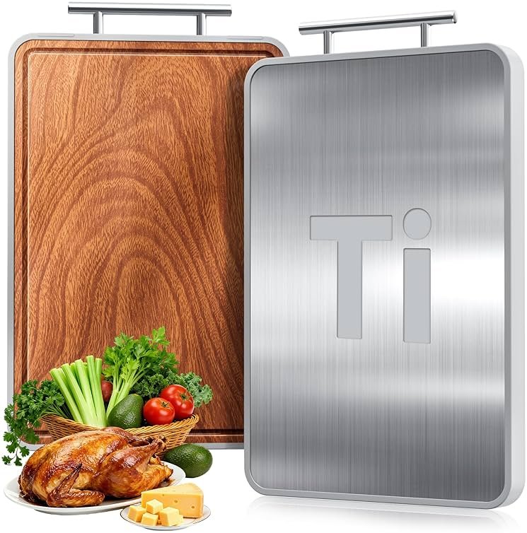 Titanium Cutting Boards For Kitchen,Ebony Wood Cutting Board,Double Sided Metal Chopping Board With Handle And Juice Groove, Idea Kitchen Appliances For Meat And Charcuterie - Product Image