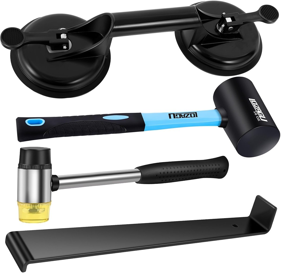 LOZAGU 4-Piece Floor Gap Fixer Tool Set with Aluminium Suction Cup & Rubber Mallet Hammer, Fixer Tool for Laminate Floor Gap Repair（Do not use on scraped or uneven floors） (4-PIECE) - Product Image