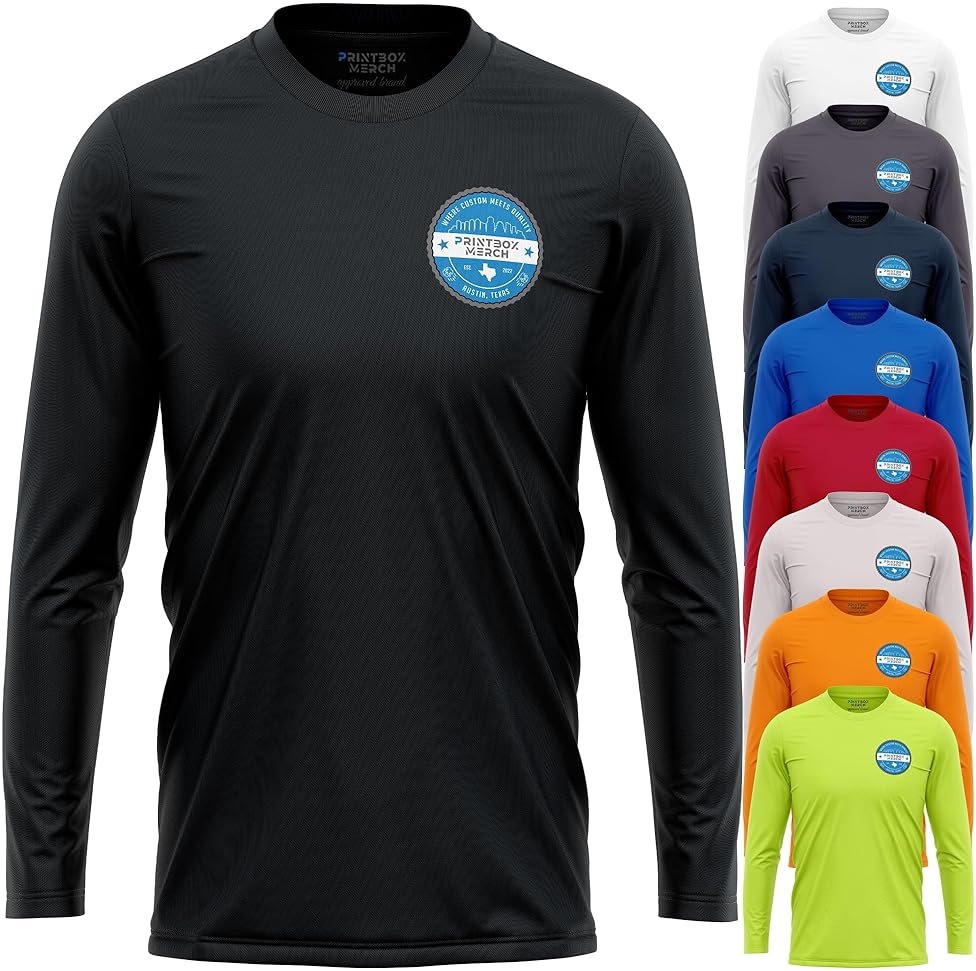 Custom Dry Fit Long Sleeve Shirts for Men, Add Your Logo Front & Back Printing, Customized Moisture Wicking Sun Protection UV Construction Landscaping Workwear T-Shirts Black - Product Image