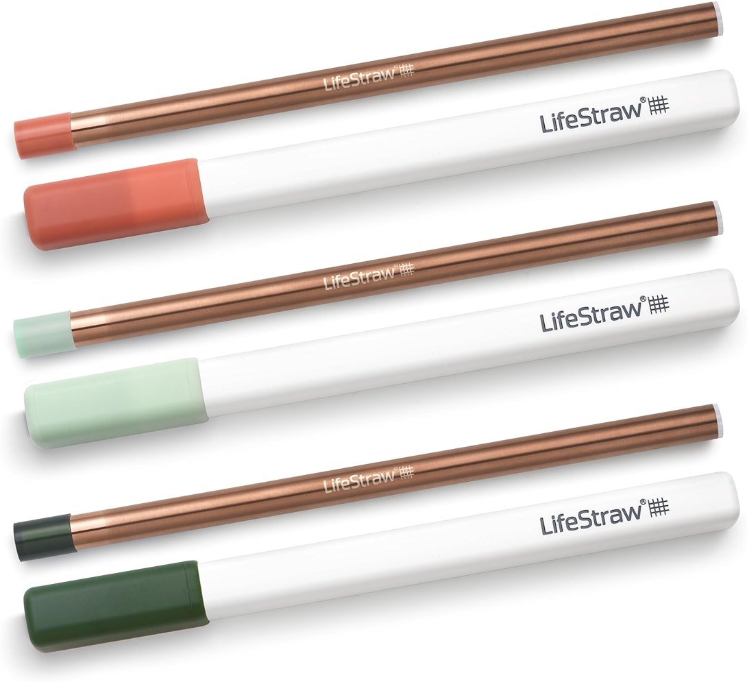LifeStraw Sip — Reusable Stainless Steel Water Filter Drinking Straw with 3 Carry Cases, Removes Microplastics, Bacteria and Parasites for Travel and Everyday Use, 3-Pack, Copper - Product Image