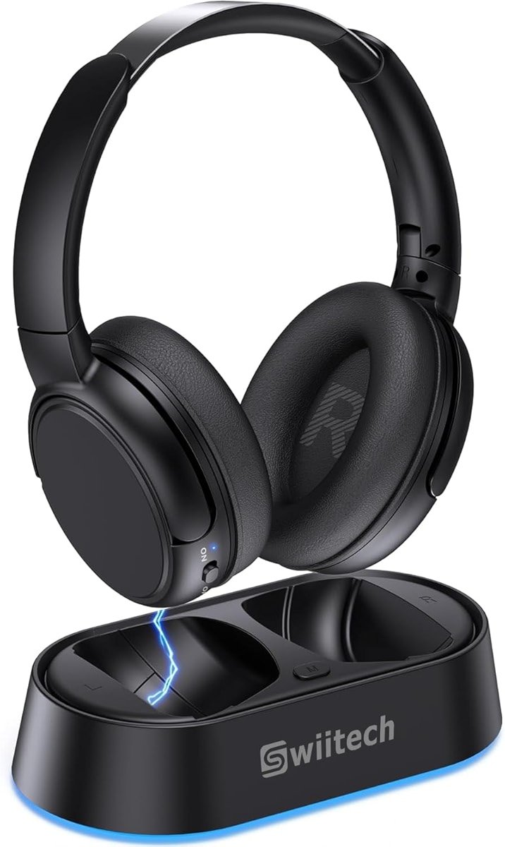 Swiitech Wireless Headphones for TV Watching, TV Headphones with Transmitter Charging Base, Bluetooth V5.3, No Audio Delay, Clear Voice, Plug & Play, Comfortable, Gifts for Elderly/Seniors - Product Image
