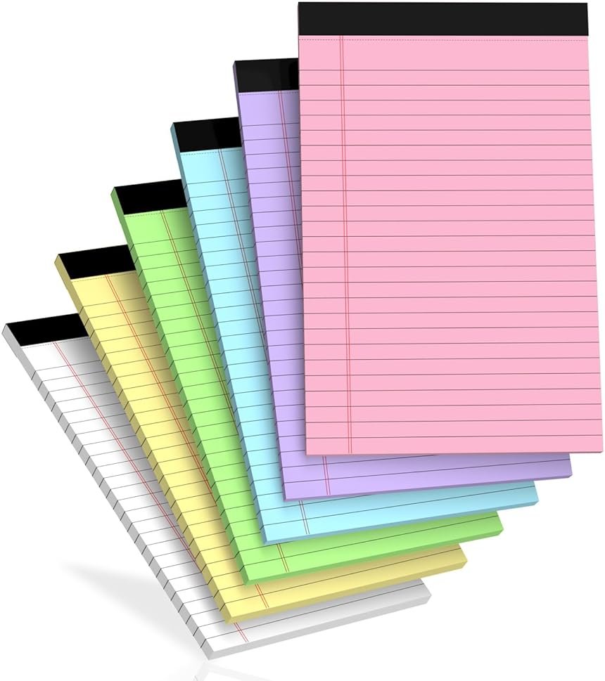 6 pcs Note Pads Legal Pads 5x8, Notebook College Ruled, Colored Legal Notepads, 6 Pack Micro Perforated Writing Pads, Lined Paper Pads, Pad of Paper for Office Home School, 30 Sheets/Pack - Product Image