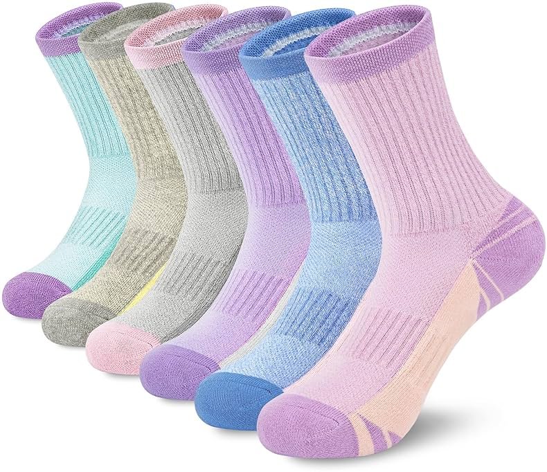 SEEKSOCK 6 Pairs Crew Socks for Women Hiking Athletic Running Cushioned Compression Breathable Cotton Socks - Product Image