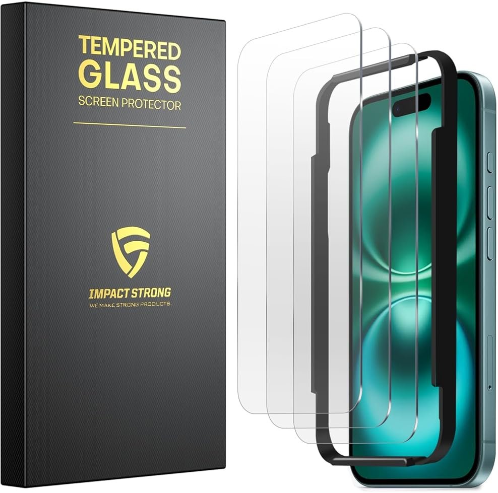 ImpactStrong 3-Pack Shatterproof Tempered Glass Screen Protector for iPhone 17 [Easy Installation Frame] [Bubble Free] [9H Hardness] [Full Coverage] Case Friendly, 6.3 Inch - Product Image