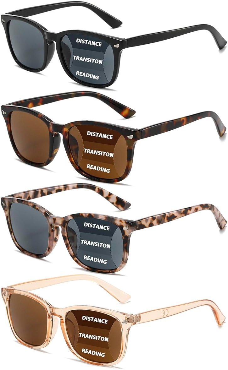 RLOZRN 4 Pack Progressive Reading Sunglasses for Women Men, No Line Square Multifocal Sun Readers UV400 Protection - Product Image