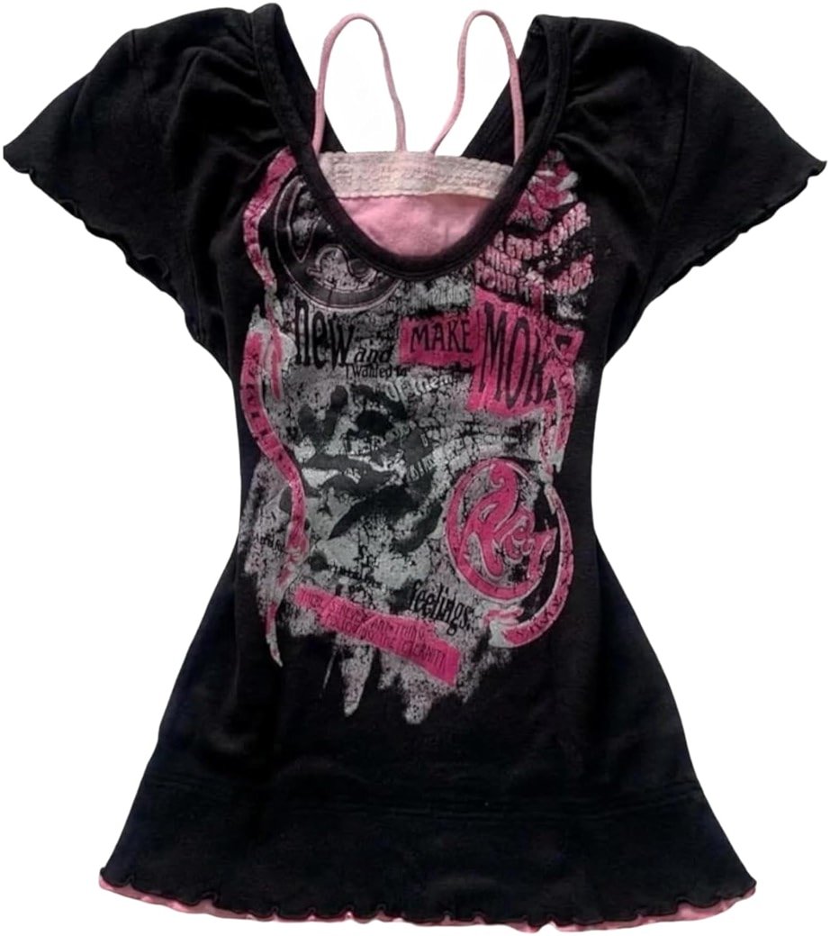 Cutecore Harajuku Y2k Baby Tee Cute Kawaii Emo Grunge Shirt Women Vintage Graphic Tees Short Sleeve Alt Tops 2000s - Product Image