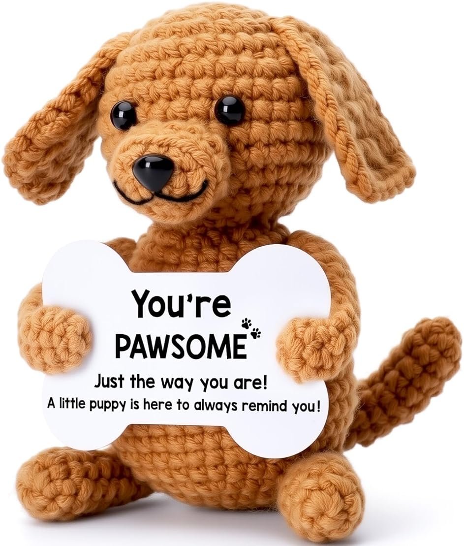 Funny Dog Gifts for Girls Boys Women Men Birthday Fathers Day Presents, Mini Cute Stuff Cool Things, Small Puppy Dog Stuffed Animal Plush, Emotional Positive Support Crochet Desk Decor Accessories - Product Image