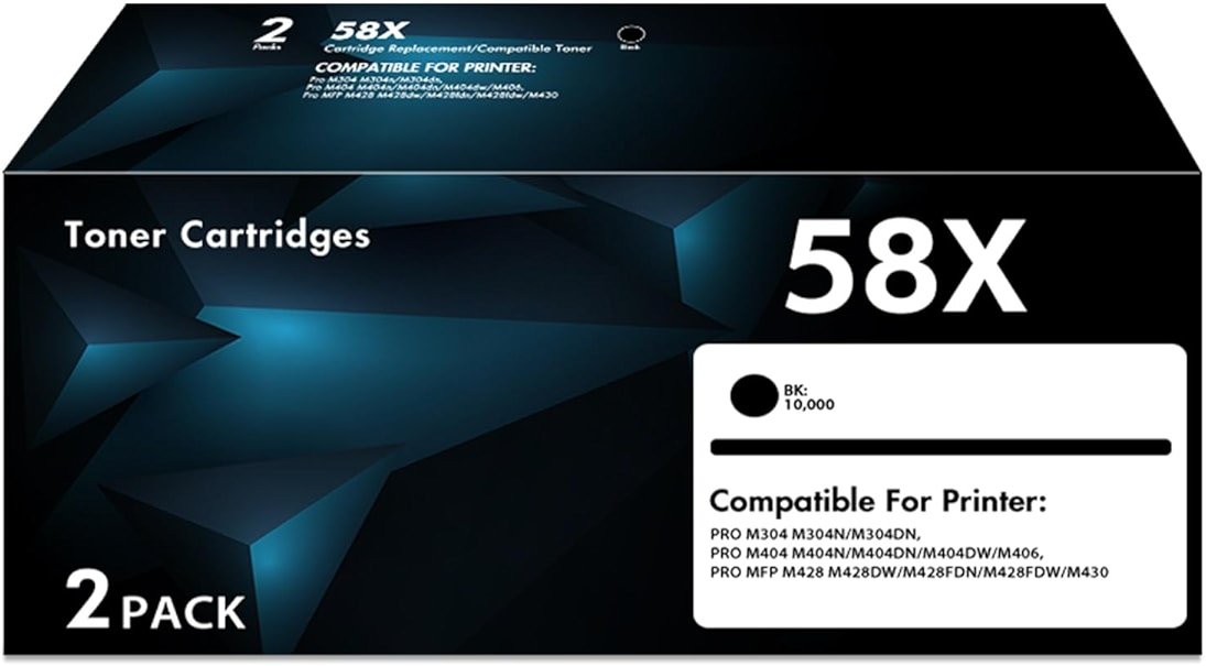 CF258X 58X Toner Cartridge Black with Chip Replacement for HP 58X CF258X 58A CF258A Work with MFP M428fdw M428fdn M428dw Pro M404n M404dn M404dw M404 M428 M406 M430 Printer (2-Pack) - Product Image