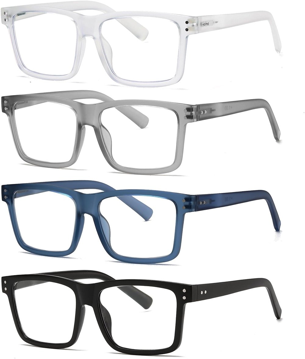 tenuopticss Reading Glasses for Men - 4 pack Classic Square TR Frame Readers with Spring Hinge - Product Image