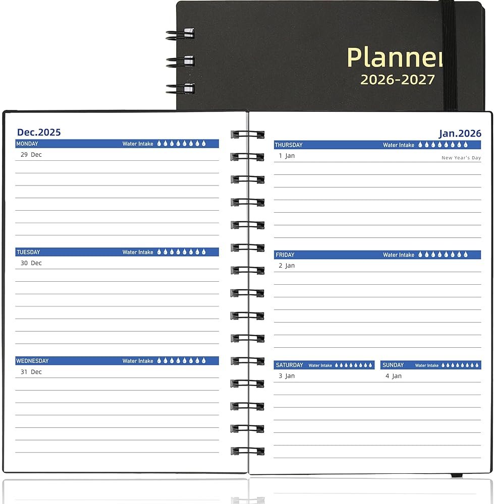Daily Planner 2026-2027, 2026 Planner Weekly and Monthly, Jan 2026-Jun 2027, 18 Month Agenda Planner with Tabs Sticker, A5 Size, Black - Product Image