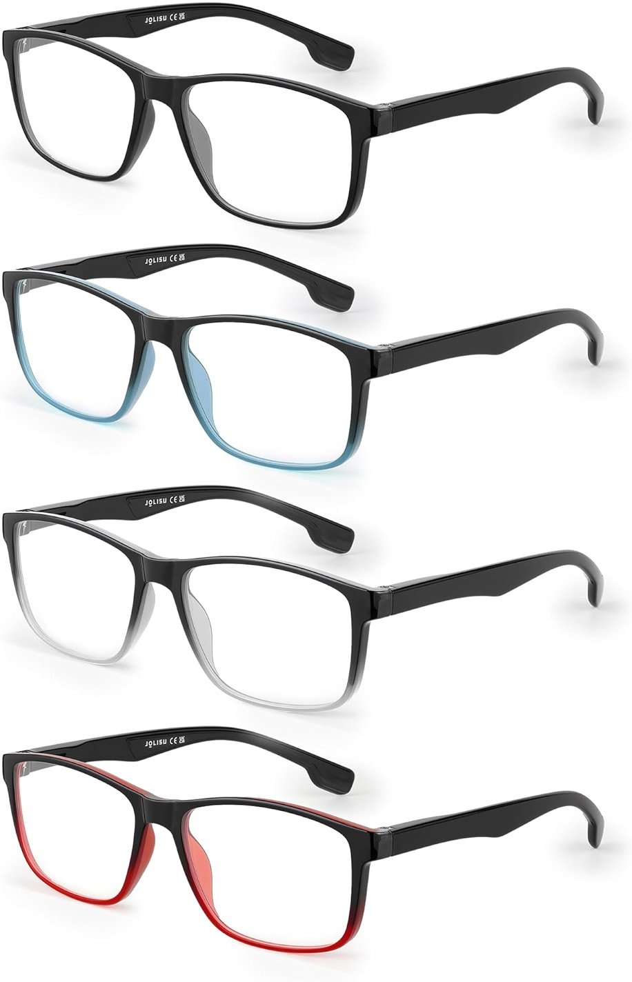 JOLISU 4 Pack Reading Glasses Men Blue Light Blocking with Spring Hinge, Anti Eyestrain/UV Large Wide Square Computer Readers - Product Image