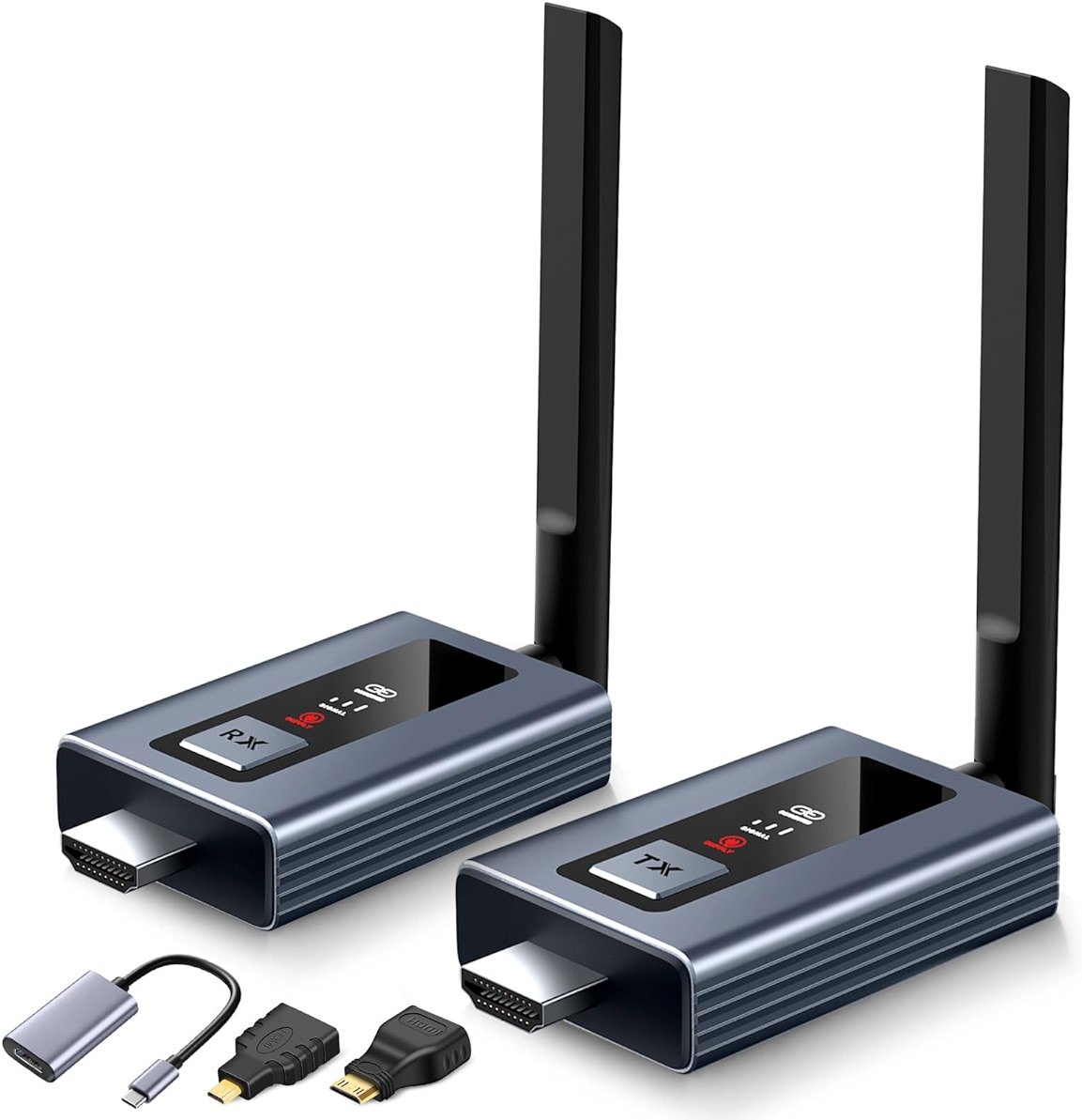 Lielyhod Upgraded Wireless HDMI Transmitter and Receivers with LED Screen,165FT Plug & Play 1080P HD Output 5.8GHz Extender for TV Box/Laptop/Projector/Camera to Multiple Screens Grey - Product Image