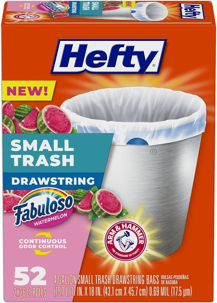 Hefty Small Trash Bags, Fabuloso Watermelon Scent, 4 Gallon, 52 Count - Product Image