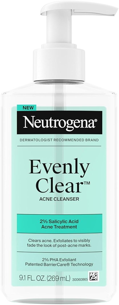 Neutrogena Evenly Clear Acne Cleanser with 2% Salicylic Acid & 2% PHA Exfoliant, Gentle Foaming Face Wash Clears Clogged Pores & Blackheads While Visibly Fading Look of Post-Acne Marks, 9.1 fl. oz - Product Image