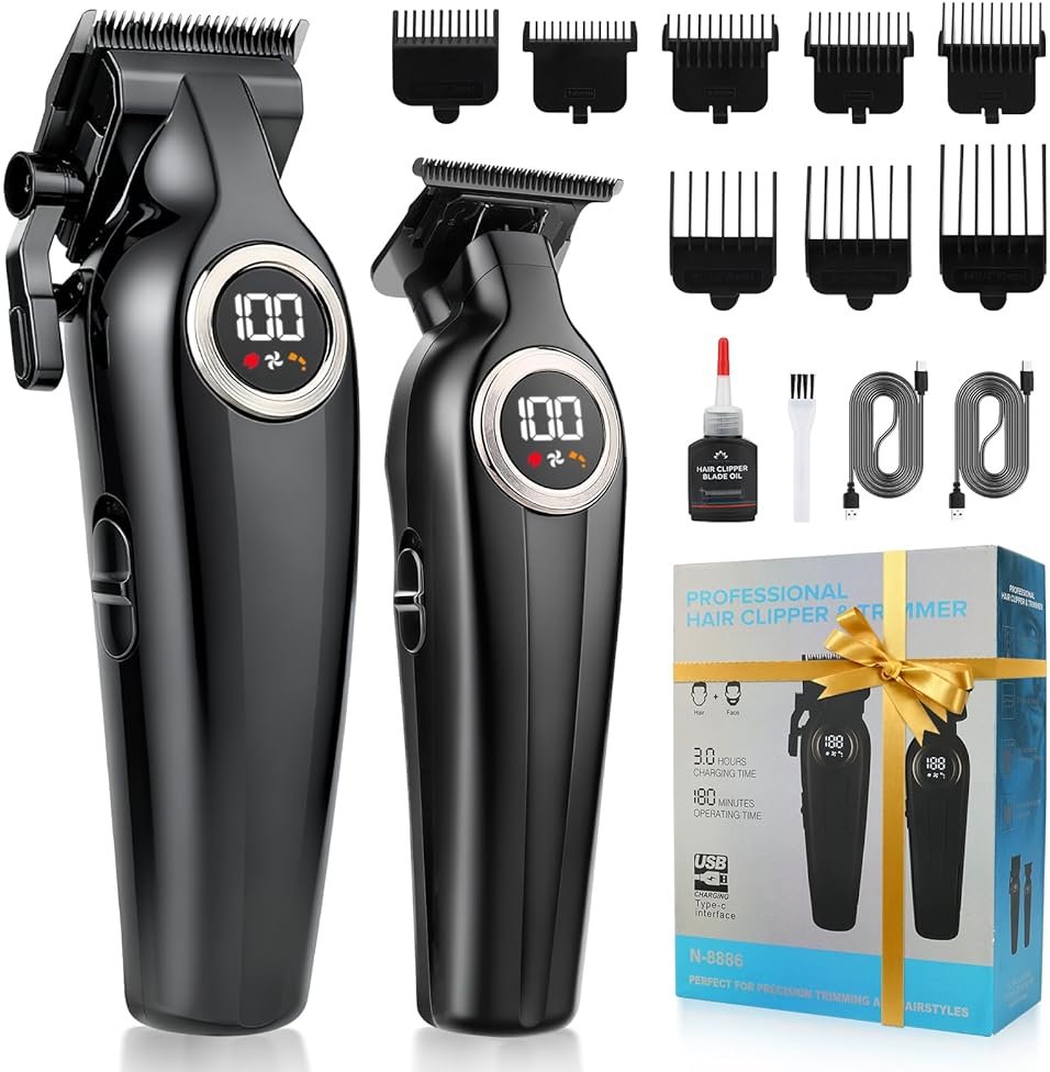 Hair Clippers for Men Professional, Cordless Barber Clippers and Trimmers Set, Electric Clippers for Hair Cutting Kit with LED Display, Gift for Men - Product Image