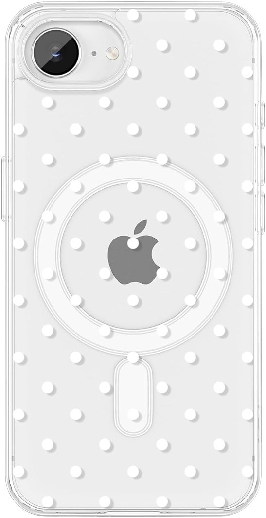 ZTOFERA Magnetic for iPhone 16E/iPhone 17E Case,Cute Polka Dot Phone Case Aesthetic Striped Clear Trendy Slim Soft Shockproof Protective Phone Cover for Women Girls,White Dot - Product Image