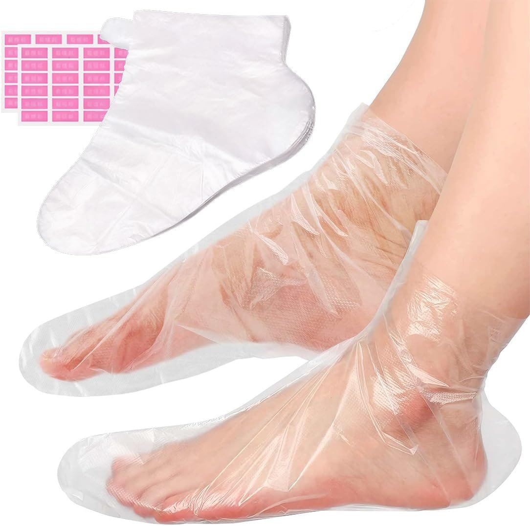 400 Pcs Disposable Moisturizing Foot Covers, Ribbed Anti-Slip Design with Stickers for Secure Fit, Plastic Foot Bags for Moisturizing, Hydration, Home Use, Spa, Pedicure, Trial Shoe, Paraffin Wax Bags - Product Image