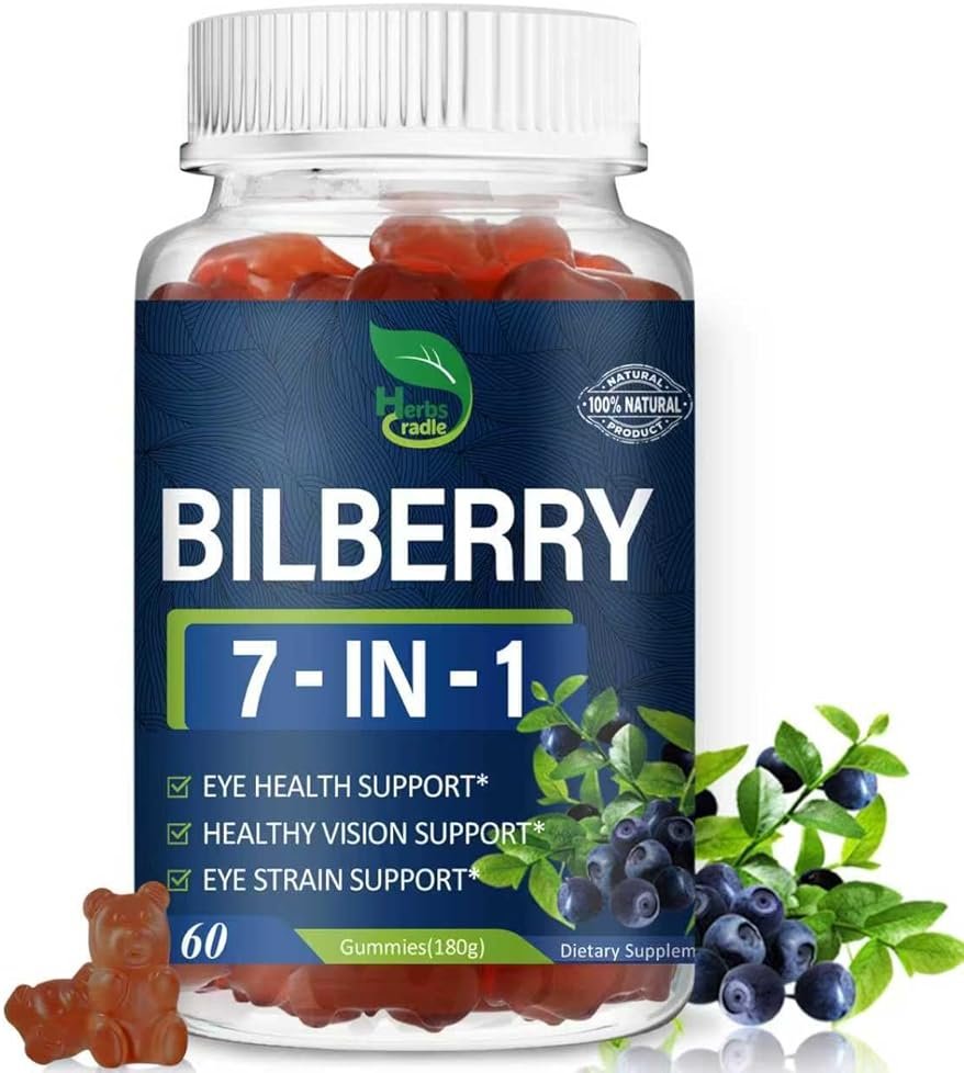 Herbscradle Bilberry Extract Gummies for Eye Health Support, 7-in-1 Herbal Supplement for Vision & Eyes Strain w/Eyebright Herb Lutein & Zeaxanthin, Alternative to Bilberry Powder Capsules. 60Count - Product Image