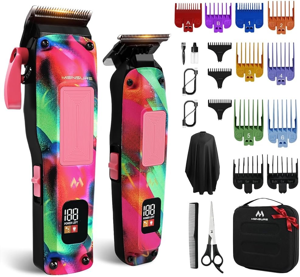Mensure Professional Hair Clippers for Men, 7500RPM Metal Barber Clippers with Graffiti Design, Zero-Gapped Adjustable Blade, Cordless Clippers Kit with Color Guide Combs & Storage Bag - Product Image