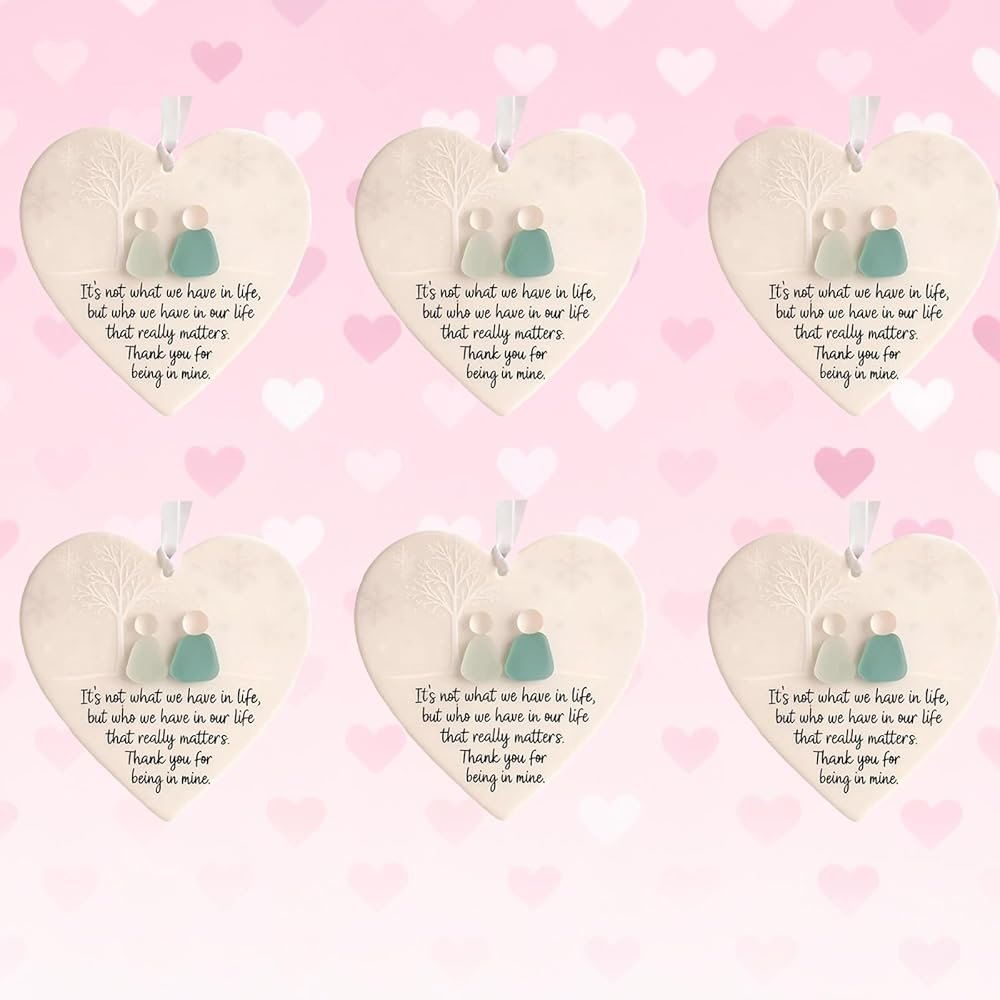 Heart Shaped Sea Glass Friendship Decor - Eternal Friendship Keepsake - Christmas Tree Ornaments & Hanging Pendants, Best Friend Sea Glass Art (6pcs) - Product Image