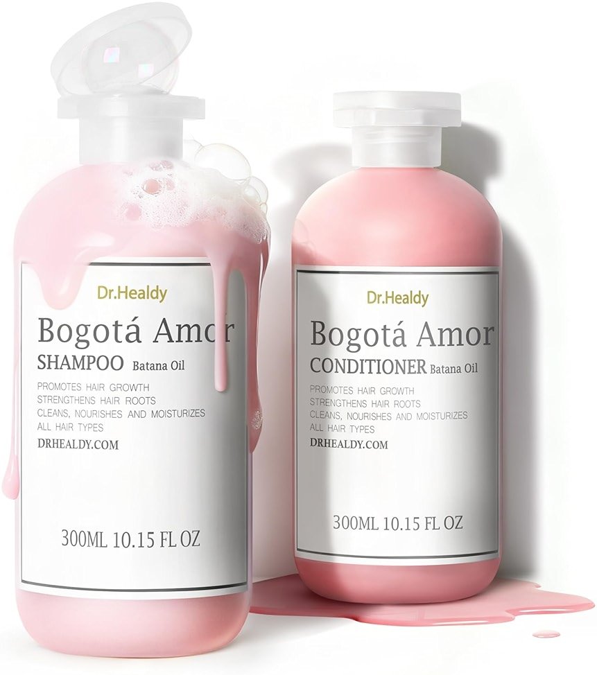 Moisturizing Shampoo and Conditioner Set, Boasts Hair Thickening with Batana Oil, Strengthens Hair Roots & Hydrates Scalp, For All Hair & Scalp Types, Paraben Free & Color Safe, Pink Rose Fragrance - Product Image