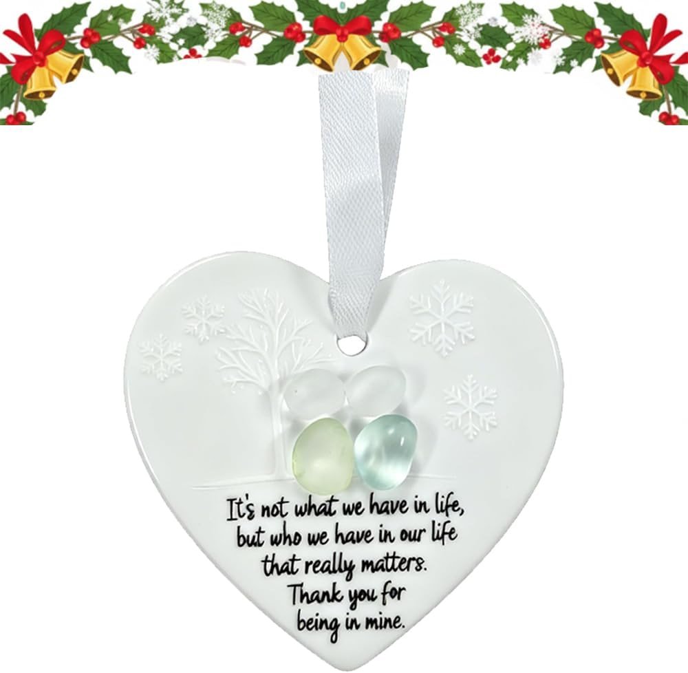 Heart-Shaped Sea Glass Friendship Decor,2025 Handmade Friendship Sea Glass Christmas Ornaments, Ceramic Heart Keepsake for Best Friends - Product Image