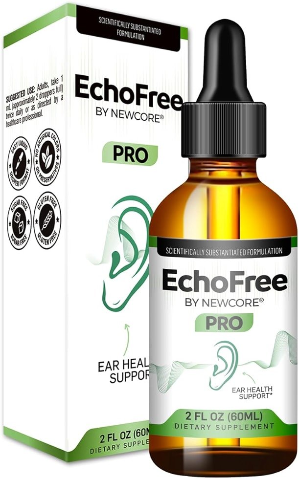NEWCORE EchoFree PRO 2oz Liquid Formula for EarWellness with Chromium Picolinate Ginkgo Biloba & GABAVegan Daily Support for Quiet Focus & Clarity 2Droppers/Day - Product Image