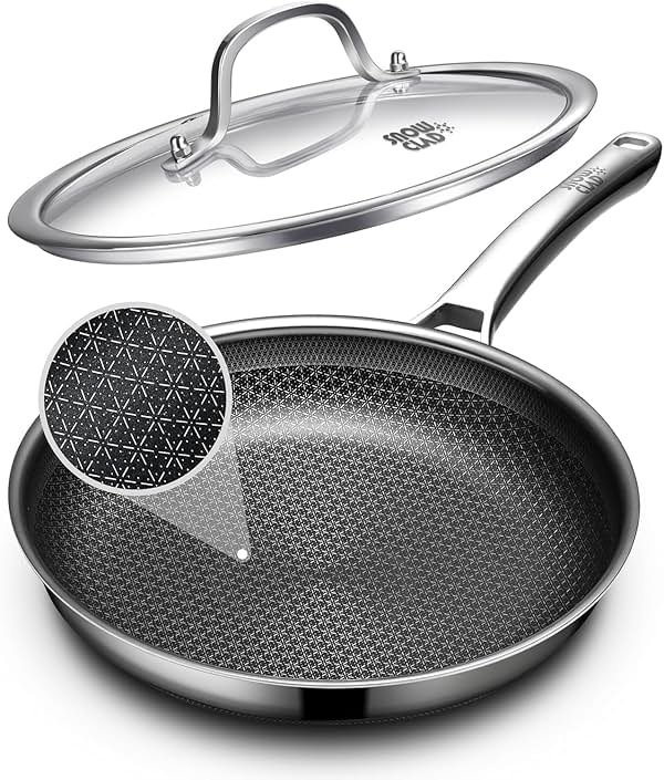 OATOFP Non Stick Frying Pans 12 inch, Hybrid Frying Skillets Nonstick with Lid,non stick Stainless Steel Pans, Dishwasher and Oven-Safe Chef Pan, Induction Compatible Cooking Pan, PFOA Free Cookware - Product Image