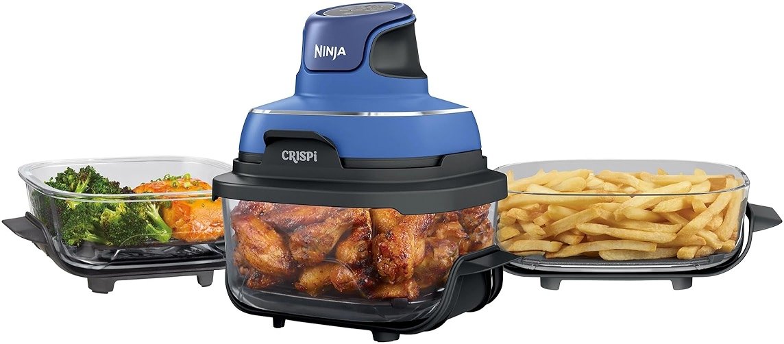 Ninja Crispi 5-in-1 Portable Glass Air Fryer Cooking System, 1500W, 6-Cup, 4-Quart & 2.5-Quart TempWare Containers With Lids, Microwave, Freezer & Dishwasher Safe, Blue, FN103CO (RENEWED) - Product Image