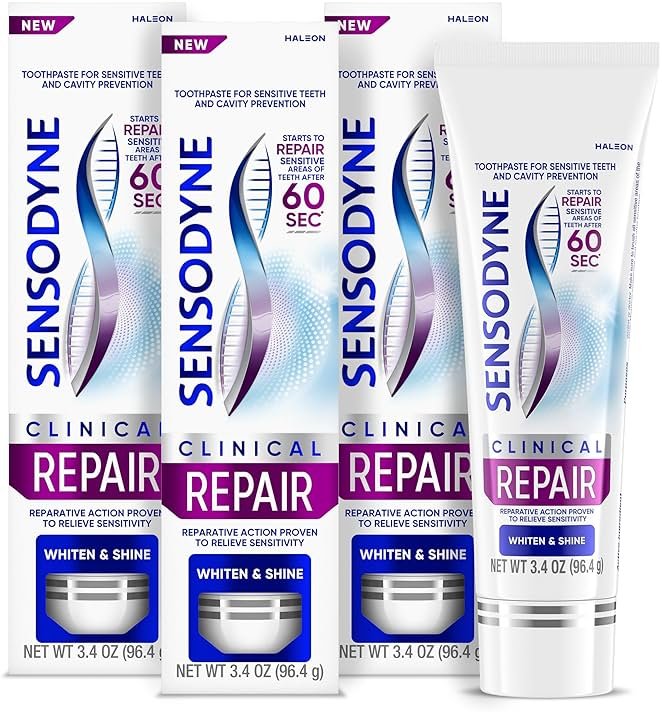 Sensodyne Clinical Repair Whiten & Shine Toothpaste for Sensitivity Relief, 3.4 oz (3 Pack) - Product Image