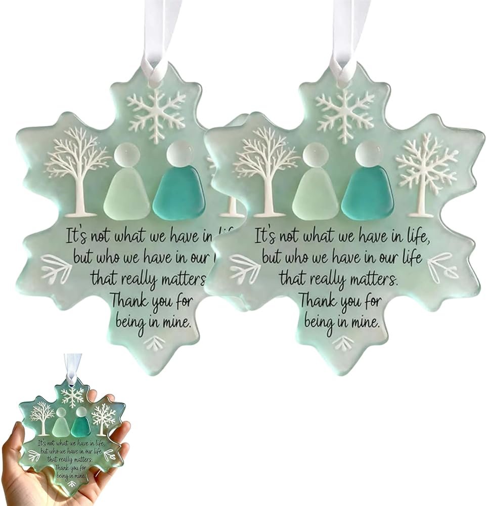 Snowflake Sea Glass Ornaments, Handmade Sea Glass Art with 3D Snowflake Design for Christmas Tree Hanging Decor, Friendship Gift for Best Friend, Xmas Holiday Home Decorations (2) - Product Image