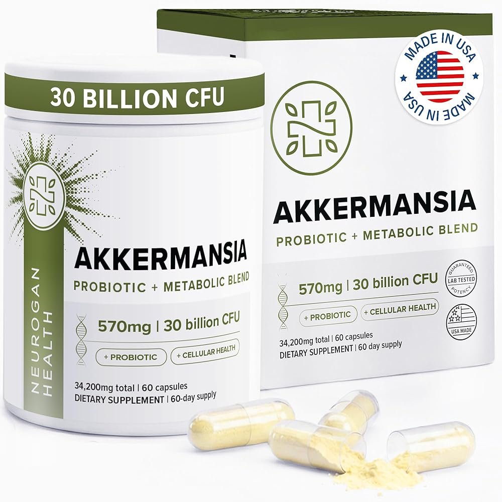 Neurogan Akkermansia Muciniphila Postbiotic - 30 Billion AFU - Probiotics for Digestive Health & Cellular Support - Probiotic Capsules for Women & Men - 2 Month Supply, 60 Count - Product Image