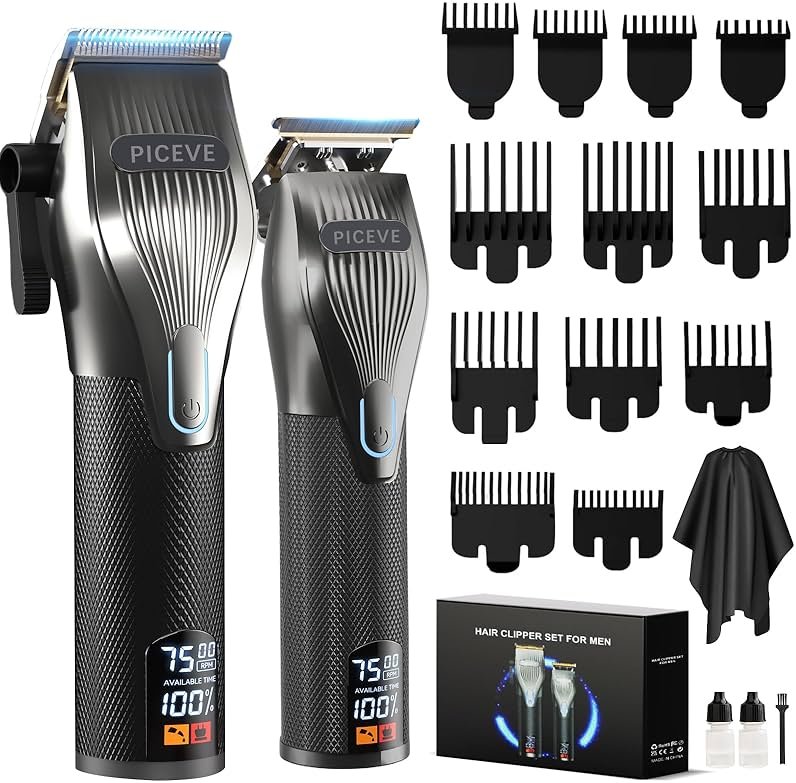 piceve Hair Clipper for Men, Professional Electric Hair Cutting & Trimmers Set with 7500RPM Powerful Motor & LCD Display, Mens Cordless Hair Grooming Kit Barbers Haircut, Gift for Birthday Christmas - Product Image