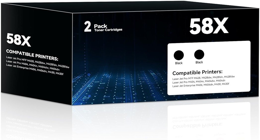 58X Toner Cartridge Black CF258X Toner Compatible with HP 58X 58A CF258X CF258A CF258 Ink Cartridge with Chip for Laserjet MFP M428fdw M428dw M428fdn Pro M404n M404dn M404dw M404 Printer(2 Pack) - Product Image