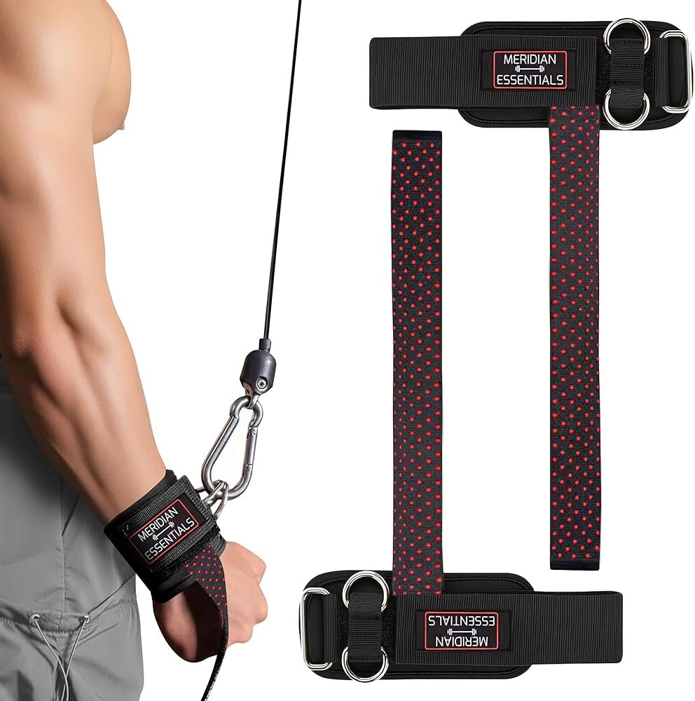 Meridian Essentials Weightlifting Straps with D-Ring – Heavy-Duty Lifting Straps with Cable Attachment, Neoprene Wrist Padding & Non-Slip Grip for Deadlifts, Rows, Cable Workouts & Pull Exercises - Black - Product Image