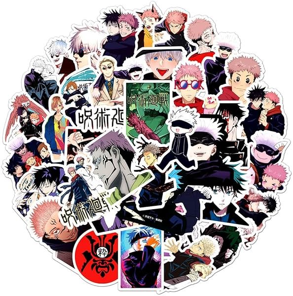 50Pcs Manga Jujutsu Kaisen Stickers Mixed Pack Hot Cartoon Anime Stickers Decorative Sticker for Kids Teens Adults Waterproof Sticker for Water Bottle Laptop (Zs) - Product Image