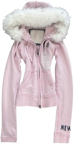 RICHTRUE Y2k Fur Zip Up Hoodie Women Teen Girls 2000s Preppy Clothes Grunge Vintage Sweatshirt Fall Winter Streetwear Jacket(Medium) - Product Image