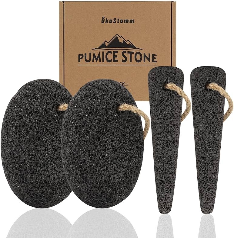 ÖkoStamm 4 PCS Natural Volcanic Pumice Stone for Feet - Rough Feet Scrubber with Hanging Rope for Dead Skin Removal, Pedicure Exfoliation Tool Use for Feet, Elbows, Knees - Product Image