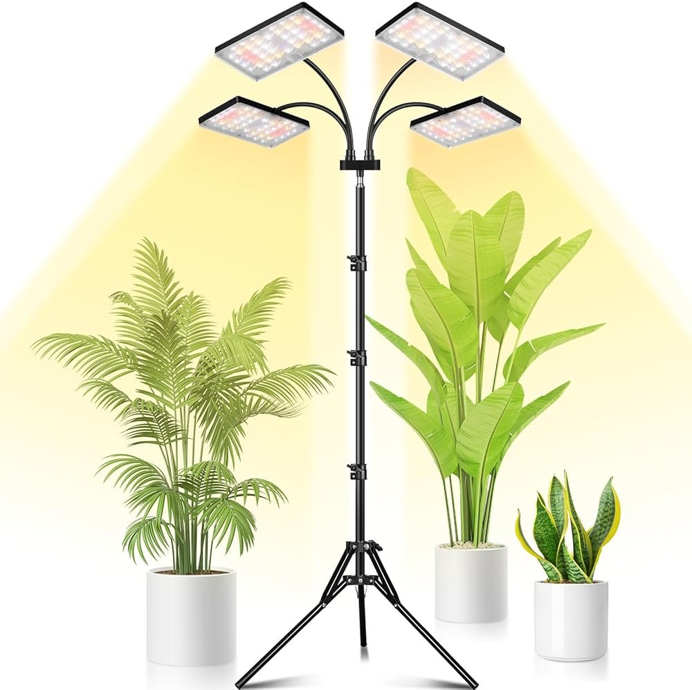 LBW Grow Light for Indoor Plants, Quad-Head Standing Plant Light, Full Spectrum, Wide Coverage, 63” Adjustable Height, Plug & Play - Product Image